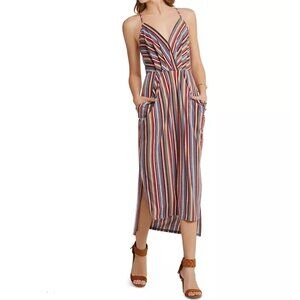 BCBGeneration | Western Striped Midi Dress With Pockets Blue Brown | Size Medium